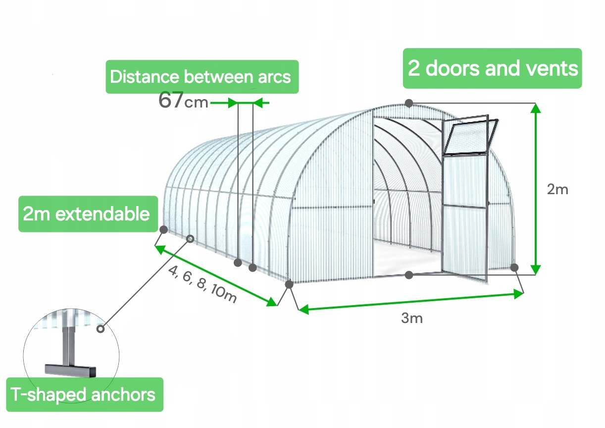 Polycarbonate greenhouse “Classic” 3x12m - Image 7